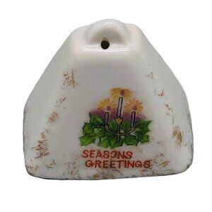 vtg seasons greetings glass bell christmas 1.5" white made in Japan mini READ